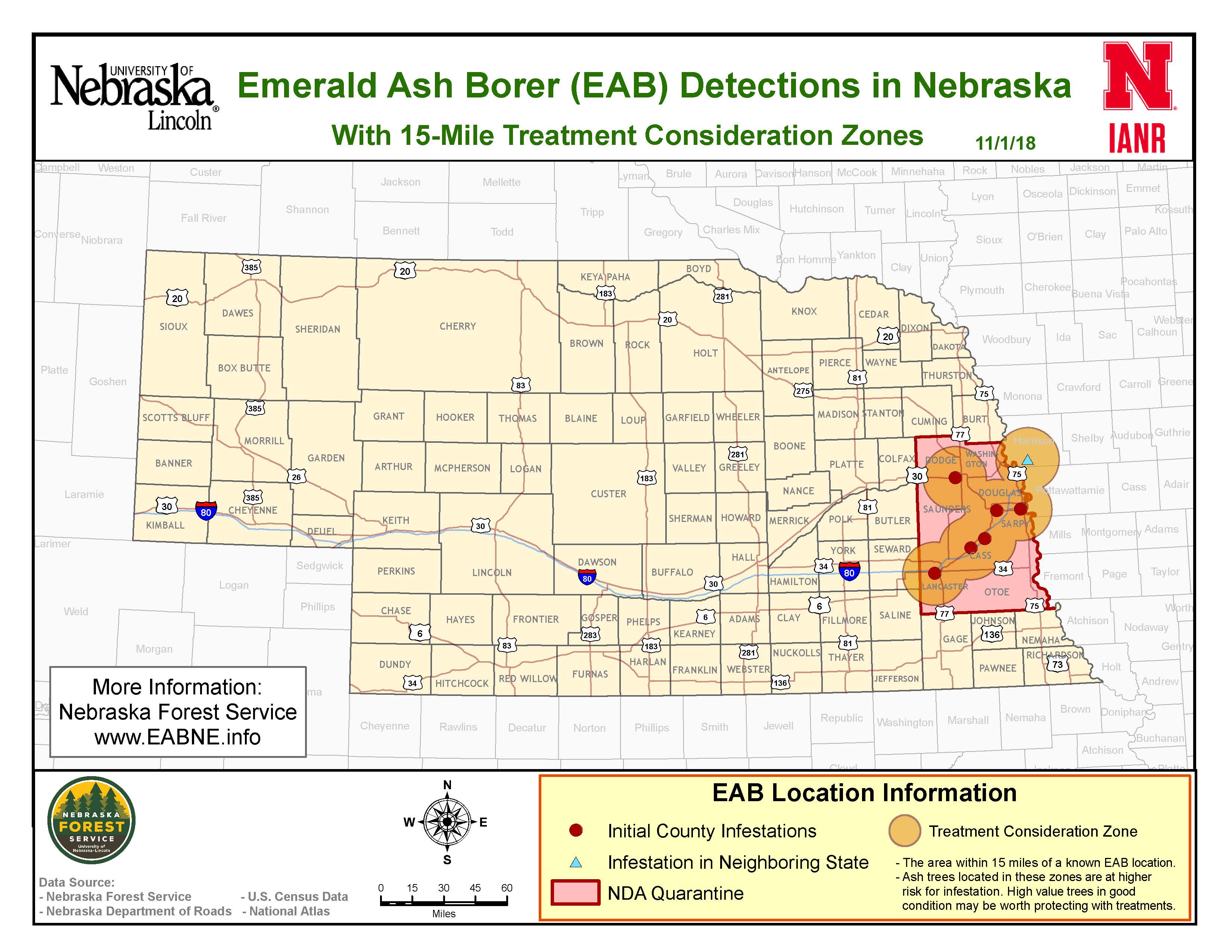 Emerald Ash Borer Detections in Nebraska