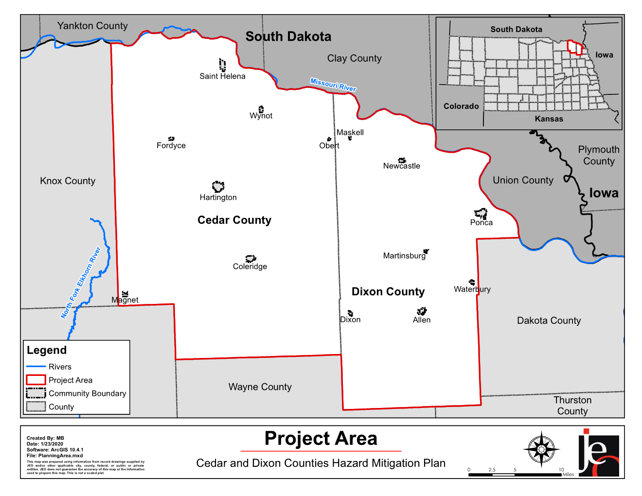 Map of Cedar and Dixon Counties Planning Area