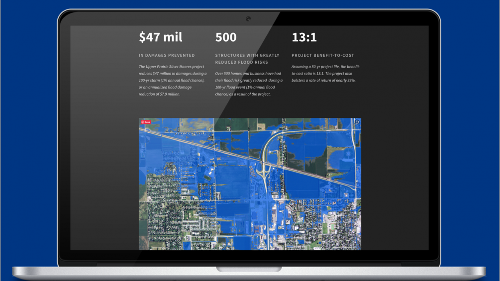 screen mockup of floodsafe-cpnrd.org website map showing potential flood damages