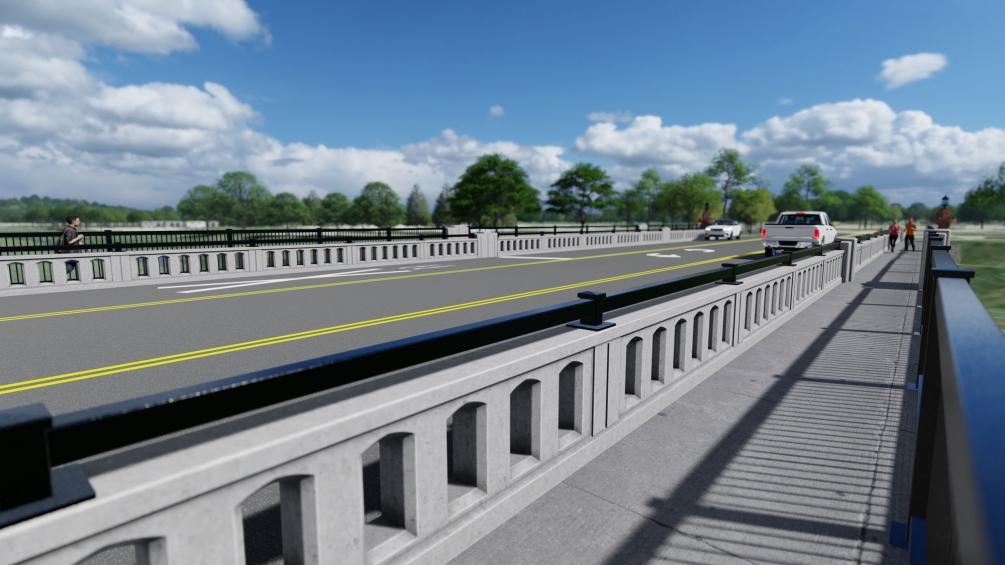 rendering of bridge with truck driving across 